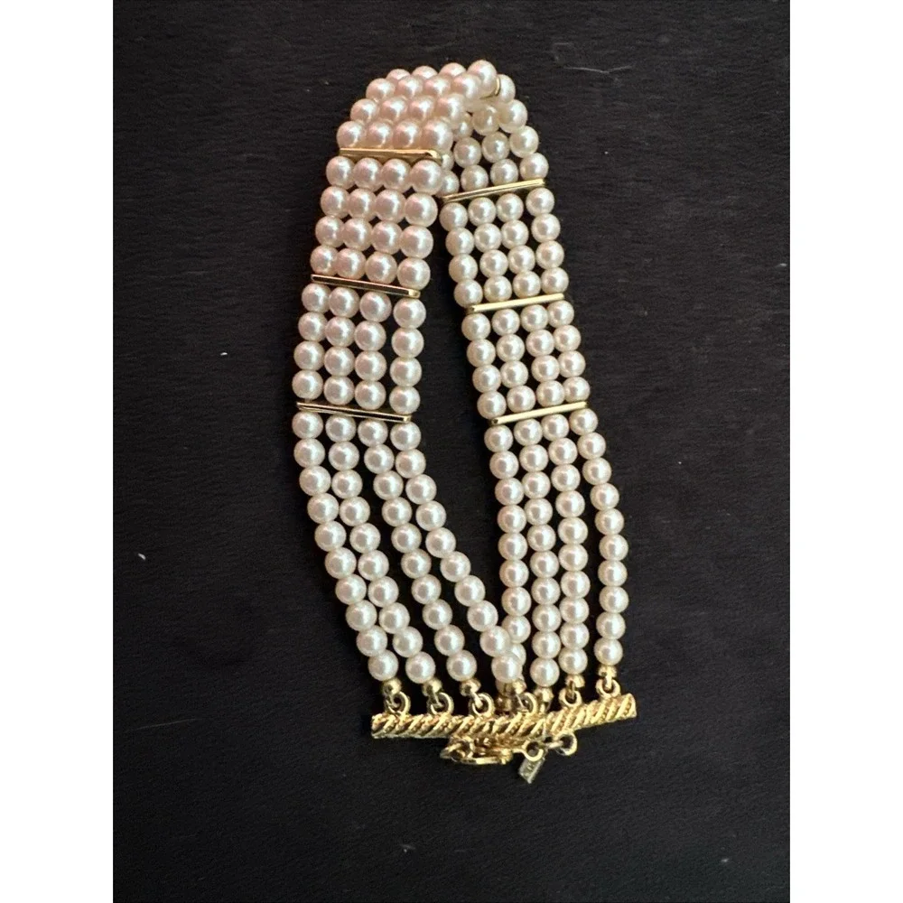 Monet 4 Strand Faux Pearl‎ Bracelet Gold Tone Wedding Valentines Engagement